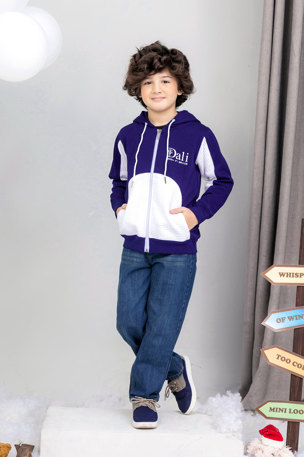 Boys Contrast Paneled Zipper Hoodie