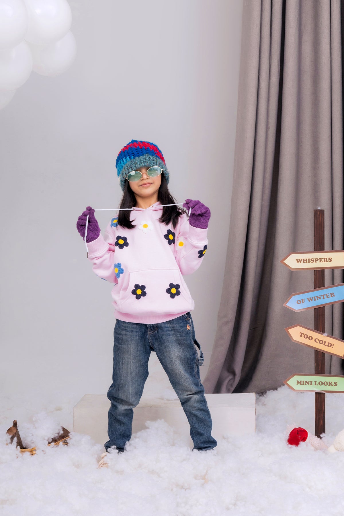 Girls Floral Embroidery Printed Hoodie