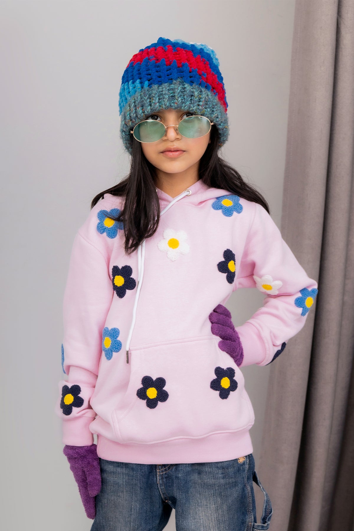 Girls Floral Embroidery Printed Hoodie